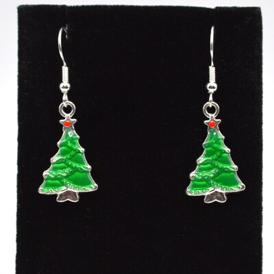 Christmas Tree Silver Earrings - image1